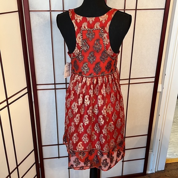 Free People NWT Red Combo Lined Dress size 6 with metallic thread embellished - Picture 2 of 7